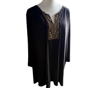 Bob Mackie Wearable Art Black Women's Top with a Beaded V-Neck Collar